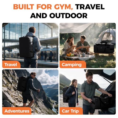 40L Water-Resistant Duffle Backpack with Shoe Compartment & Wet Pocket - color: Black