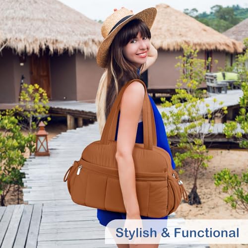 TOPDesign Travel Duffel Bag, Puffy Carry On Overnight, Gym Bag w/Wet Pocket - color: Brown
