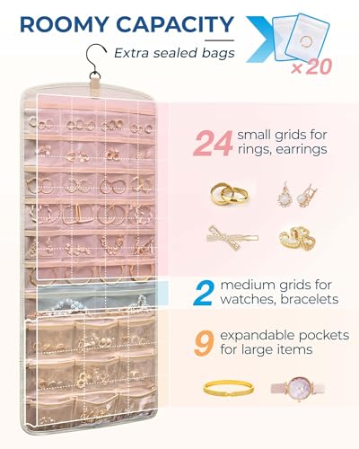 BAGSMART Hanging Jewelry Organizer, Necklace Holder Large Beige - color: Beige, size: Large - Standard