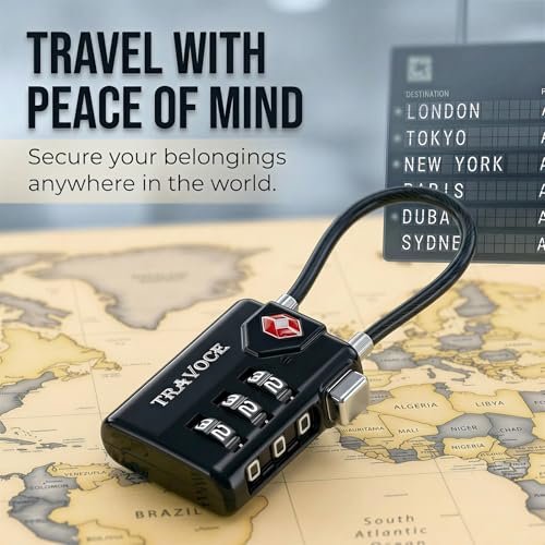 TRAVOCE TSA Approved Luggage Locks, Combination Cable Locks 1 Pack, Black - color: Black 1 Pack