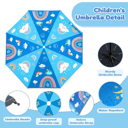 Autoamtic Kids Umbrella UV Resistant, Folding Compact Umbrella 360° Reflective Strip for Travel Outdoor, Lightweight Cute Kids Parasol Anti-rebound Safe for Toddler - color: Rainbow