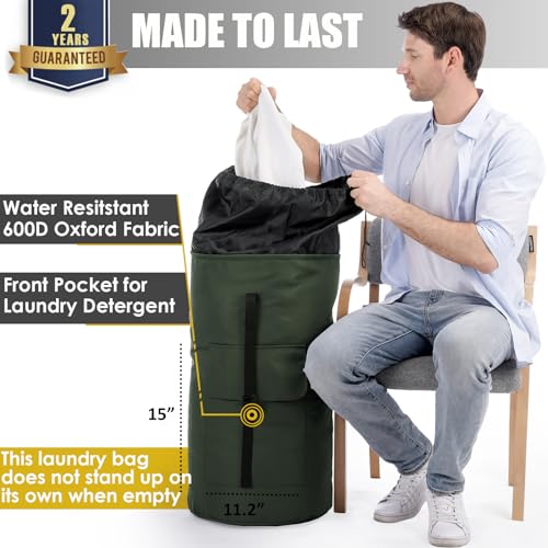 Backpack Laundry Bag, 115L Heavy Duty Extra Large College Laundry Backpack, Dirty Clothes Bag with Shoulder Straps, Laundry Hamper Bag with Drawstring Closure for College Dorm, Apartment Army Green - color: Army Green