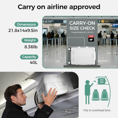 Carry on Luggage Aluminium Frame with Cup Holder,Top opening Suitcases and USB Charging Port,Lightweight with Front Pocket Rolling Suitcases with Spinner Wheels (Beige, 20Inch)