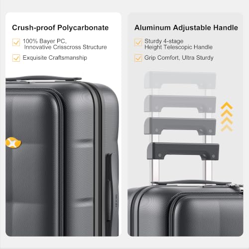 MGB Hardshell Carry on Luggage with Front Compartment, 20"- Charcoal Grey - color: Charcoal Grey, size: Carry-On 20 inch