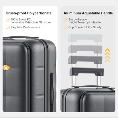 MGB Hardshell Carry on Luggage with Front Compartment, 20"- Charcoal Grey - color: Charcoal Grey, size: Carry-On 20 inch