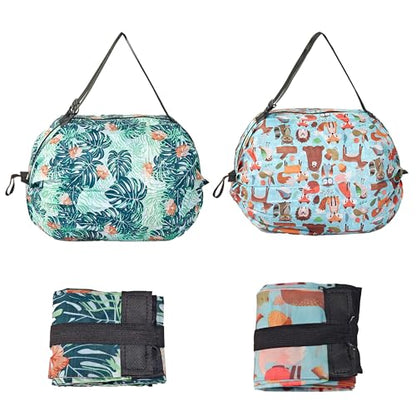 Foldable Reusable Tote Bags - Thickened 210D Nylon Waterproof Grocery Shopping Bag with Zipper & Adjustable Strap - color: Group 1-2 Pack