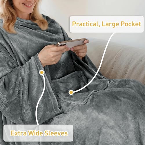 Catalonia Wearable Blanket with Sleeves & Foot Pocket for Adults - color: Gray, size: Fleece