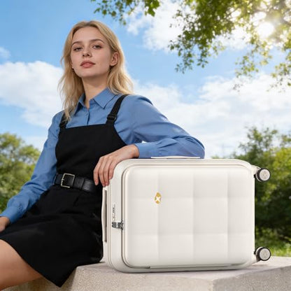 MGB 24 Inch Expandable Checked Luggage Hard Shell Suitcase (Cream) - color: Cream, size: 24 inch
