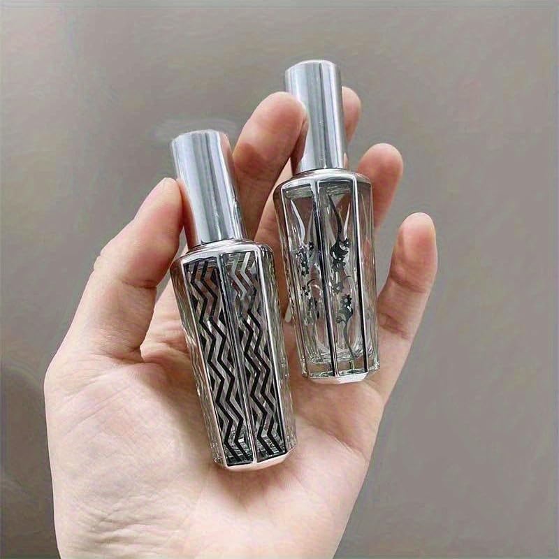 4pcs/set 15ml Random Patterns Glass Perfume Bottle Portable Refillable Empty Containers Cosmetic Spray Atomizer Travel Sub-Bottle Ultra Mist Sprayer (silver,4pcs) - color: silver, size: 0.5 Ounces