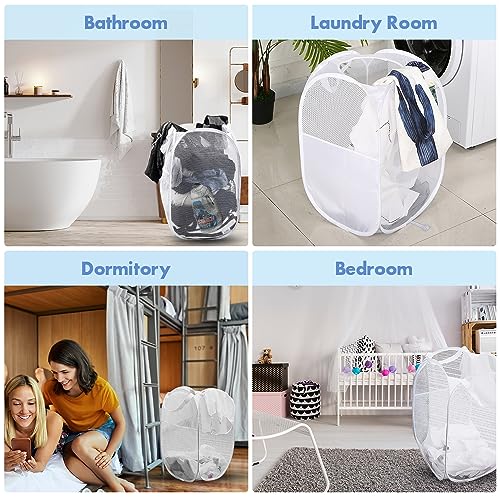 2 Pack Pop Up Laundry Hampers, 70 L Collapsible Foldable Mesh Basket, White - color: 2 PCS White
