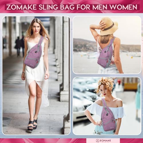 ZOMAKE Sling Bag,Small Crossbody Sling Backpack Shoulder Daypack for Travel - color: Purple, size: 7L