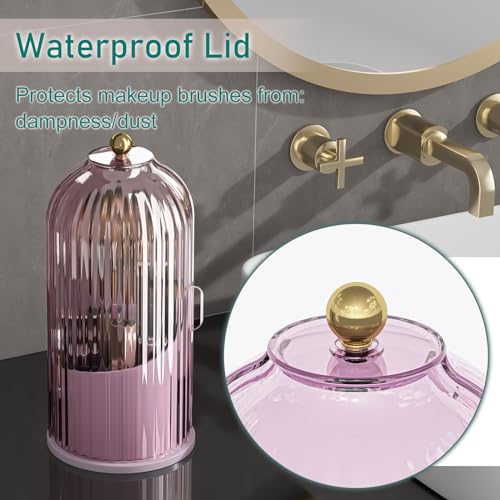 GAXmi Makeup Brush Holder with Lid Rotating Cosmetic Organizer, Pink-Purple - color: Pink-Purple