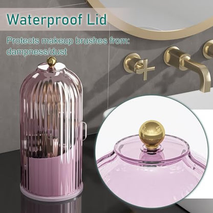 GAXmi Makeup Brush Holder with Lid Rotating Cosmetic Organizer, Pink-Purple - color: Pink-Purple