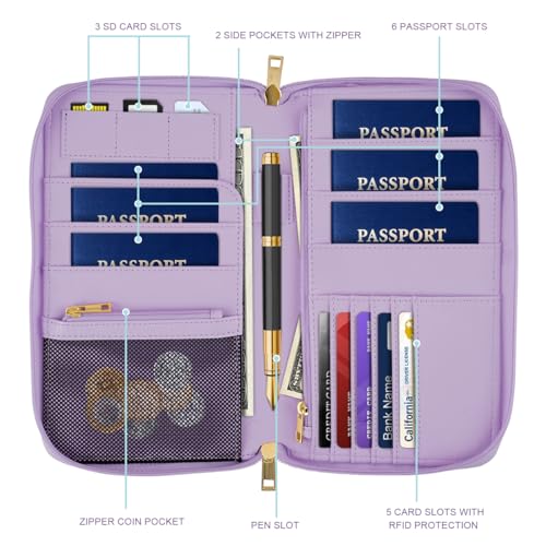 Family Passport Holder Wallet RFID Blocking Document Organizer - color: Gradient Marble