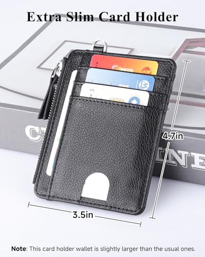 Teskyer 여성용 슬림 RFID 지갑, 지퍼 포켓이 있는 소형 카드 홀더, 블랙., 미니멀리스트 - color: 블랙.