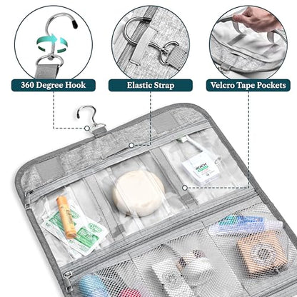 PAVILIA Hanging Toiletry Bag for Women Men Foldable Travel Organizer, Grey - color: Heather Grey