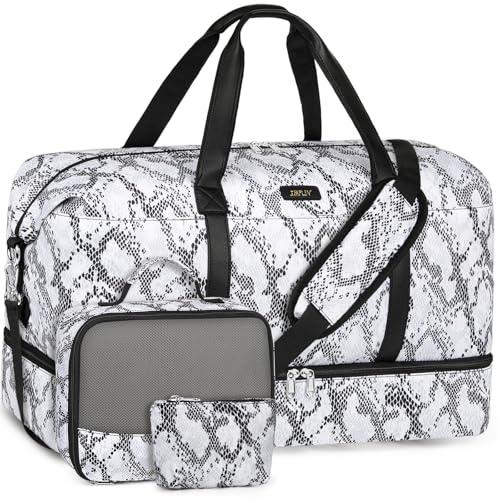 IBFUN Weekender Bags for Women, 21" Travel Duffle Bag with Shoe Compartment - color: E5-Grey