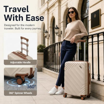 Rosamo 6-Piece Hard Shell Expandable Luggage Set, Airline Approved Carry-On - color: Beige