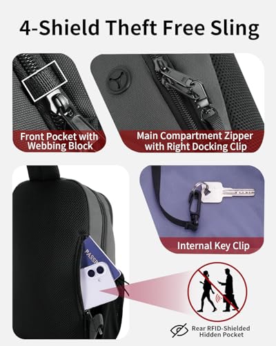 ECOHUB Anti-Theft Crossbody Bag Men Women RFID Blocking Lightweight Sling Backpack Water Resistant for Travel Hiking Outdoor - color: Grey