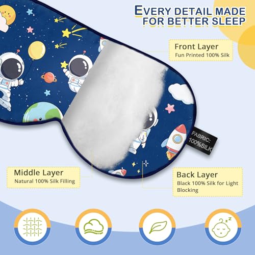 Kids Silk Sleep Mask, 100% Mulberry Silk Eye Mask with Adjustable Strap - color: Space Style