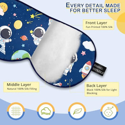 Kids Silk Sleep Mask, 100% Mulberry Silk Eye Mask with Adjustable Strap - color: Space Style