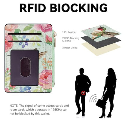 Tipmile Womens Credit Card Holder Wallet, Small Slim RFID Blocking Sleeve - color: Hummingbird