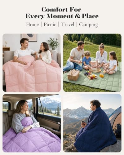 Deodar Down Fiber Throw Blanket Lightweight Packable Throw Indoor & Outdoor - color: Navy Blue