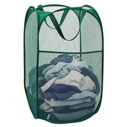 Larpur Pop Up Laundry Hamper Collapsible Mesh Clothes Basket, Dark Green - color: Dark Green