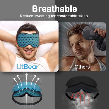 LitBear Breathable Sleep Mask, 3D Eye Mask Sleep for Side Sleeper Women Men - color: Blue