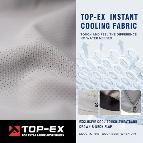 TOP-EX UPF 50+ Cooling Wide Brim Sun Hat for Men with Neck Flap, Packable - color: Light Grey, size: Medium