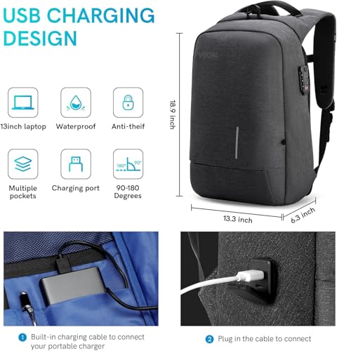 VGOAL Travel Backpack 17 inch Anti Theft Laptop Bag for Men Women - color: Fg6303-17