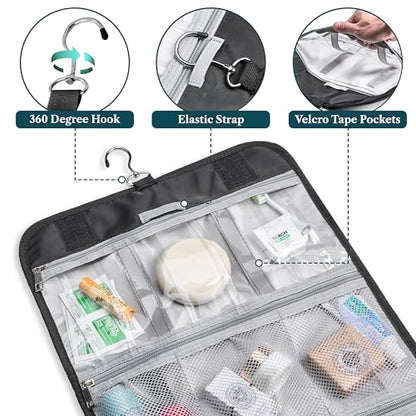 PAVILIA Hanging Toiletry Bag for Women Men Foldable Travel Organizer, Black - color: Black