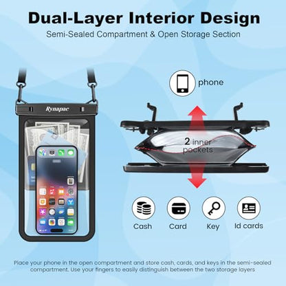 Rynapac Large Waterproof Phone Pouch Up to 10", 2 Pack IPX8 Protector Pouch - color: [Iridescent + Iridescent] Large Waterproof Pouch, size: Extra Large [10-inch]