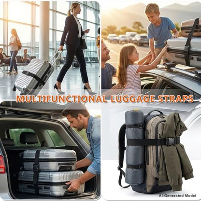 TSA Approved 2 Pack Luggage Straps, Adjustable Heavy Duty Nylon Luggage Straps for Suitcases Reinforced Sturdy Buckle Travel Luggage Connector Straps (2Packs Black)