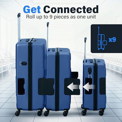 TACH Patented Connecting Hard Shell 3 Piece Luggage Set - 20, 24 & 28 inch Luggage | Carry-On, Medium & Large Rolling Suitcases - Midnight Blue - color: Midnight Blue, size: 3-Piece Set
