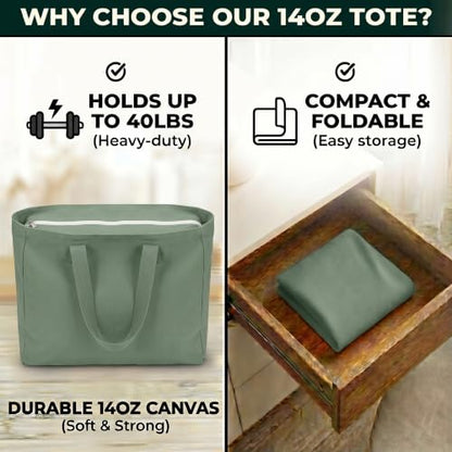 Extra Large Canvas Tote Bag - color: 03-zipper-pocket-green