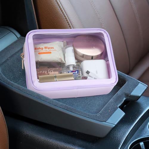 PACKISM Clear Makeup Bag Foldable - TSA Approved Toiletry Bag for Travel - color: 2 Pack Purple, size: Hybrid Traveler (1 Large & 1 Medium - Soft)