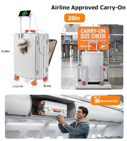feilario PC Hardside Carry On Luggage, Aluminum Frame, TSA Lock, Cup Holder - color: A9-Metallic Citrus (zipperless closure), size: 20.8"