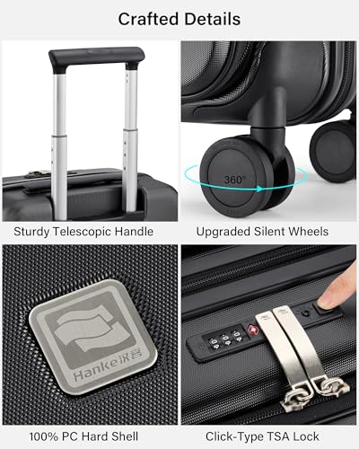 Hanke Expandable Medium Checked Luggage, 24 Inch Top Opening Suitcase - color: Jet Black, size: 24 Inch EXT