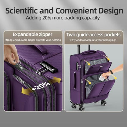 SHOWKOO Luggage Sets 3 Piece Softside Expandable Durable Suitcase Sets - color: Purple