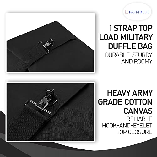 Farm Blue Top Load Duffle Bag -Military Duffel Bags - Heavy Duty Army Grade Cotton Canvas Duffel Bags For Men Women & Students - Front Loading Tactical Gear Sack - 21" x 36" - Black - color: Black, size: Large