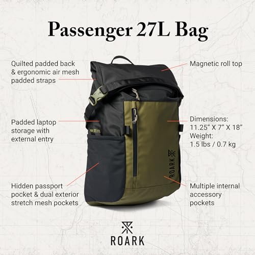 Roark Passenger 27L 2.0 Backpack, Travel Day Pack with Laptop Storage - color: Black Military