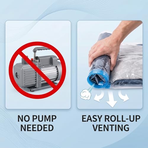 Compression Clear Bags 10 Pack for Travel Essentials, Roll Up No Vacuum Pump or Air Extractor Needed Space Saver Transparent Organizer, Reusable Storage Caddy for Clothes, Luggage, Closet, 20" x 16" - size: Small