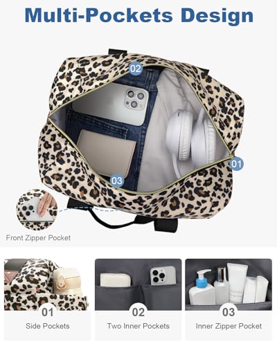 Pritent Travel Duffle Bag, Weekender Overnight Personal Item Carry On Bag - color: Leopard, size: Large