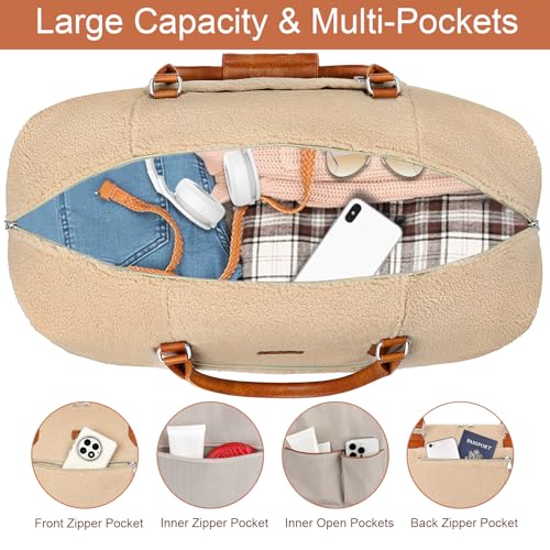 ITIEZY Weekender Bag for Women 21.5" Travel Duffel Large Carry On Bag 3PCS - color: 8a-Off White