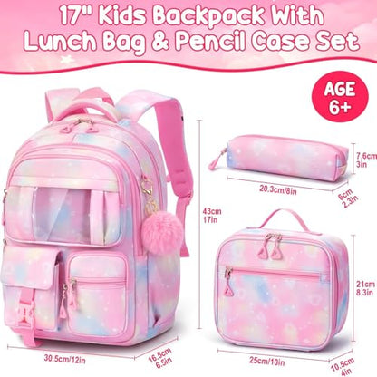 Fimibuke Kids Backpack for School Girls, Waterproof Backpack w/Lunch Box - color: A4.Black