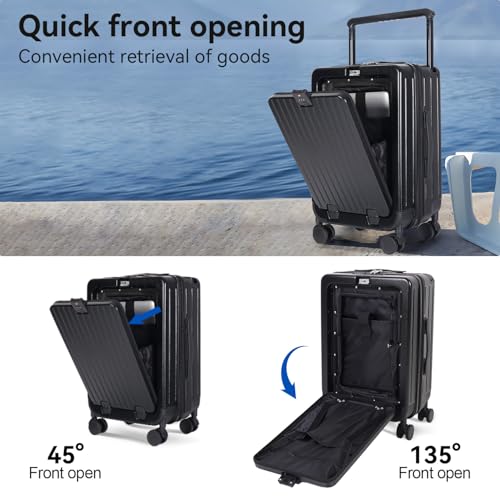 SOKOK Front Pocket Luggage Wide Handle with Spinner Wheels 24 Inch, Black - color: Black