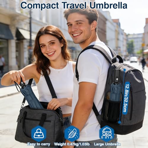 ZOMAKE Travel Umbrella Compact - 10 Ribs Portable Collapsible Umbrellas for Rain Windproof - Paraguas Automatic Small Folding Umbrella Lightweight Packable Umbrella for Women Men - color: Blue