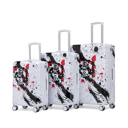 GDFStudio 20"/24"/28" 3-Piece PC Spinner Wheel Luggage Set, Carry-On Suitcase with Printed Pattern and TSA Combination Lock - Black - color: Black splatter print(20/24/28Inch), size: 20/24/28In