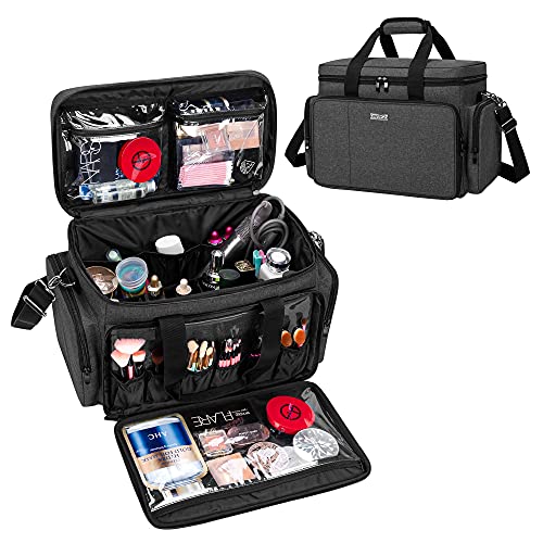 BAFASO Large Makeup Bag Cosmetic Bag with Removable Dividers, Black - color: Black